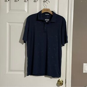 Swannies Golf Polo Shirt Men’s Medium All Over Print Golf Cart Tee Feather Blue